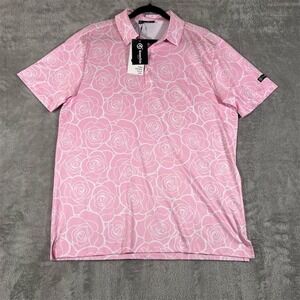 Greenside Polo Shirt Mens Medium Pink Floral Performance Short Sleeve Golf‎ NEW